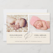 イエローシンプルツインズフォト誕生 案内状 (正面)