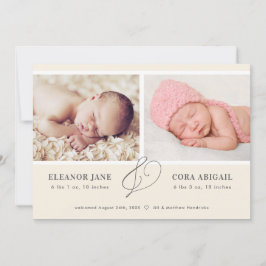 イエローシンプルツインズフォト誕生 案内状