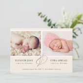 イエローシンプルツインズフォト誕生 案内状 (スタンド正面)