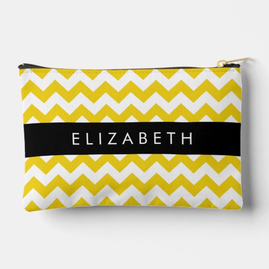 イエロージグザグ、イエローシェブロン、お名前 アクセサリーポーチ (裏面)