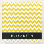 イエロージグザグ、イエローシェブロン、お名前 ガラスコースター (正面)