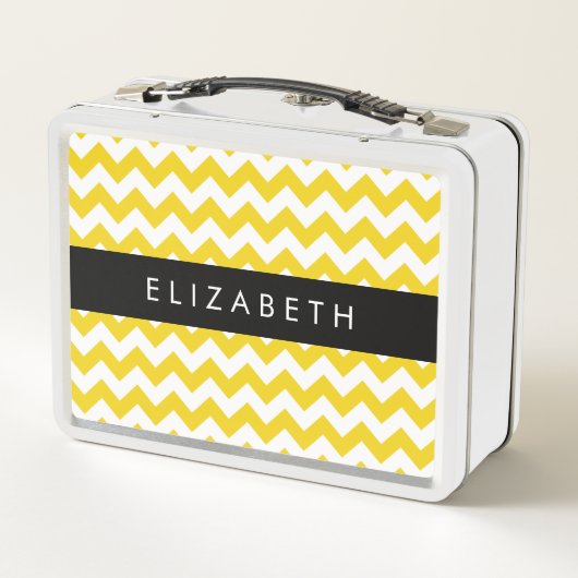 イエロージグザグ、イエローシェブロン、お名前 メタルランチボックス (裏面)