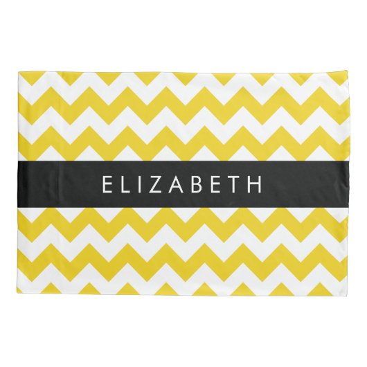 イエロージグザグ、イエローシェブロン、お名前 枕カバー (裏面)