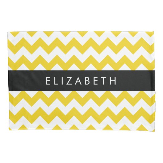 イエロージグザグ、イエローシェブロン、お名前 枕カバー (正面)