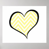 イエロージグザグ、イエローシェブロン、波形パターン、ハート ポスター (正面)