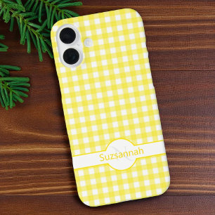 イエロージンガムチェックモノグラムのカスタムケースメイト iPhone 16 PLUSケース