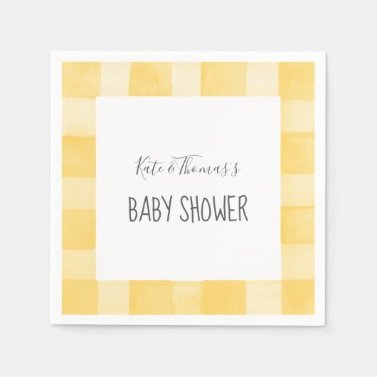 イエロージンガムニュートラルピクニックベビーシャワー スタンダードカクテルナプキン (正面)