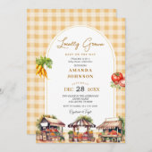 イエロージンガム地元で栽培された野菜ベビーシャワー 招待状 (正面/裏面)