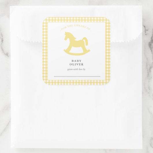 イエロージンガム男女兼用ベビー蔵書票 スクエアシール (バッグ)