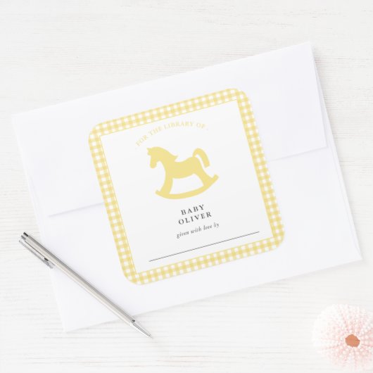 イエロージンガム男女兼用ベビー蔵書票 スクエアシール (封筒)