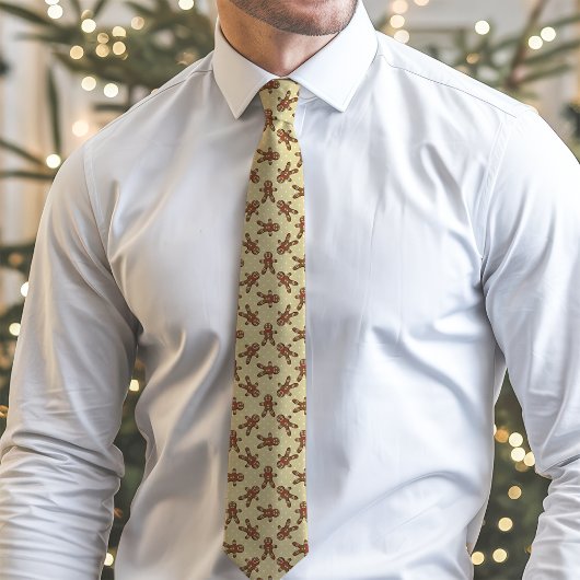 イエロージンジャーブレッドマン水玉模様クリスマス ネクタイ