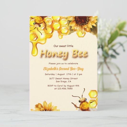 イエロースイートハニービーデイ子供の誕生日パーティー 招待状 (スタンド正面)