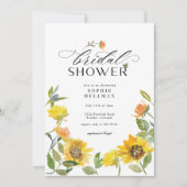 イエロースエレガントマーフラワーサニービーブライダルシャワー 招待状 (正面)