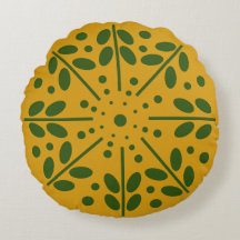 イエロースカンジナビアフォークアートラウンドピロー