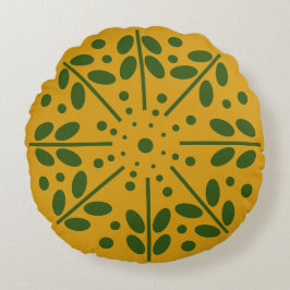 イエロースカンジナビアフォークアートラウンドピロー ラウンドクッション
