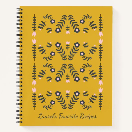 イエロースカンジナビアフラワーパーソナライズされたレシピ ノートブック (正面)