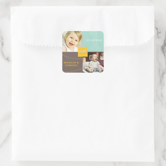 イエロースクエアスケッチ一双生児1stバースデーフォト スクエアシール (バッグ)