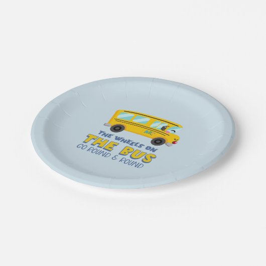 イエロースクールバスの誕生日 ペーパープレート (アングル)