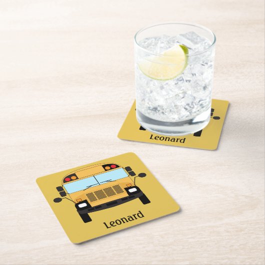イエロースクールバスドライバーと先生ギフト スクエアペーパーコースター (インサイチュ)