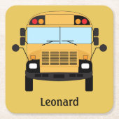 イエロースクールバスドライバーと先生ギフト スクエアペーパーコースター (正面)