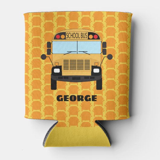 イエロースクールバスドライバーと教室先生 缶クーラー (正面)