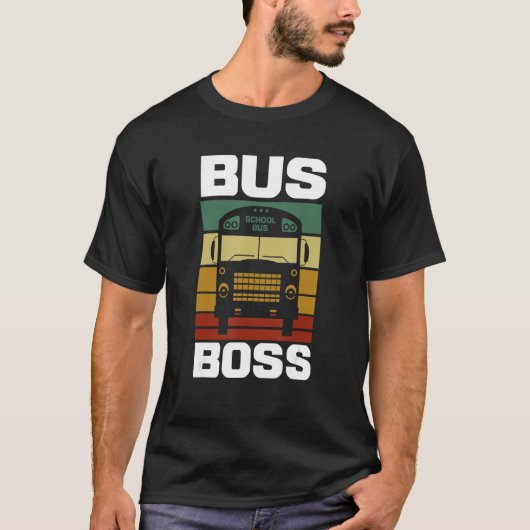 イエロースクールバスドライバーバスボス Tシャツ (正面)
