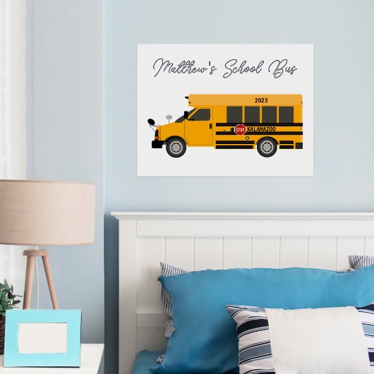 イエロースクールバスフォイル文字ウォールアートボーイズルーム 箔ポスター (インサイチュ (寝室))