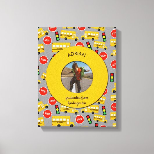 イエロースクールバス幼稚園卒業 キャンバスプリント (正面)