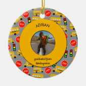 イエロースクールバス幼稚園卒業 セラミックオーナメント (正面)