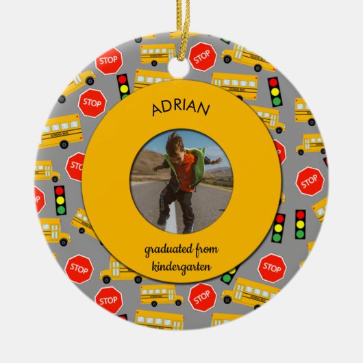 イエロースクールバス幼稚園卒業 セラミックオーナメント (正面)