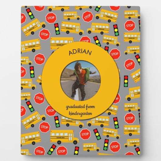 イエロースクールバス幼稚園卒業 フォトプラーク (正面)