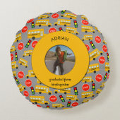 イエロースクールバス幼稚園卒業 ラウンドクッション (裏面)