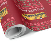 イエロースクールバス醜いクリスマスセーター ラッピングペーパー (ロールコーナー)