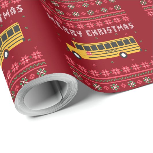 イエロースクールバス醜いクリスマスセーター ラッピングペーパー (ロールコーナー)