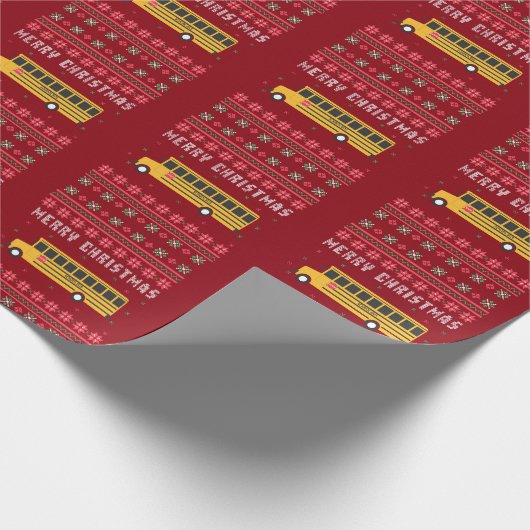 イエロースクールバス醜いクリスマスセーター ラッピングペーパー (角)