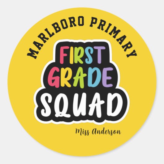 イエロースクール名1年生先生分隊 ラウンドシール (正面)