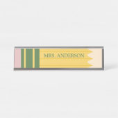 イエロースクール鉛筆先生パーソナライズされた デスクネームプレート (正面)