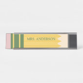 イエロースクール鉛筆先生パーソナライズされた デスクネームプレート (正面)