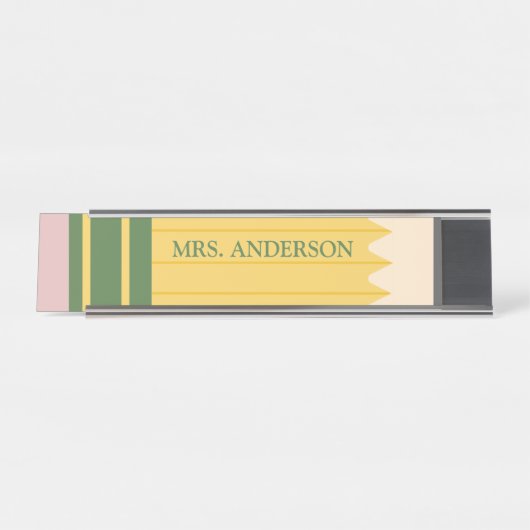 イエロースクール鉛筆先生パーソナライズされた デスクネームプレート (正面)