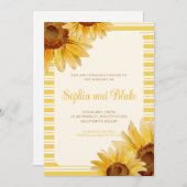 イエロースストライプのマーフラワー結婚式招待状 招待状 (正面/裏面)