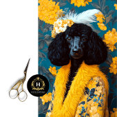 イエロースタンダードブラックプードルポートレートデコパージュ 薄葉紙