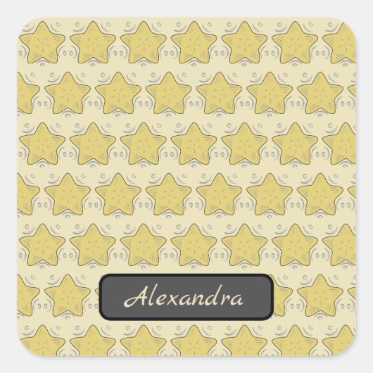 イエロースターアップリケパッチワーク スクエアシール (正面)