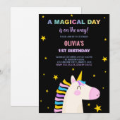 イエロースターズユニコーン誕生日招待状 招待状 (正面/裏面)