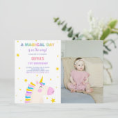 イエロースターズユニコーン誕生日招待状w写真 招待状 (スタンド正面)