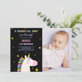 イエロースターズユニコーン誕生日招待状w写真 招待状 (スタンド正面)