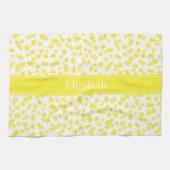 イエロースターズ白BG、イエローネームモノグラム キッチンタオル (横)