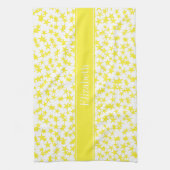 イエロースターズ白BG、イエローネームモノグラム キッチンタオル (縦)