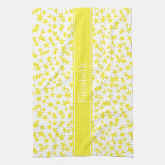 イエロースターズ白BG、イエローネームモノグラム キッチンタオル (縦)