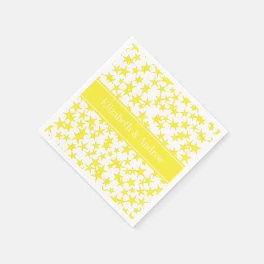 イエロースターズ白BG、イエローネームモノグラム スタンダードカクテルナプキン (角)