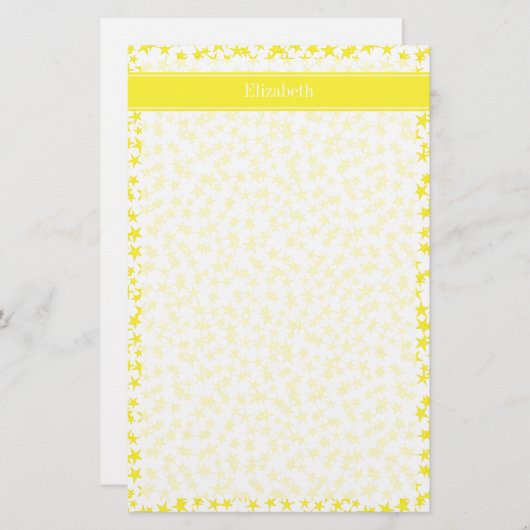 イエロースターズ白BG、イエローネームモノグラム 便箋 (正面/裏面)